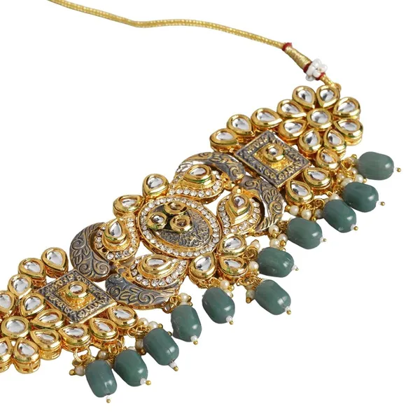 Grey_Gold_Plated_Vilandi_Kundan_And_American_Diamond_Studded_Grey_Enamel_Embellished_Statement_Choker_Set_With_Pair_Of_Dangle_Earrings_For_Women_And_Girls