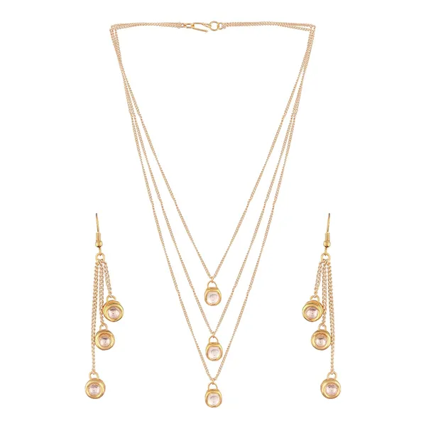 Gold_Stylish_Kundan_Triple_Layered_Rhinestone_Necklace_With_Drop_Tassle_Earrings_For_Women_And_Girls