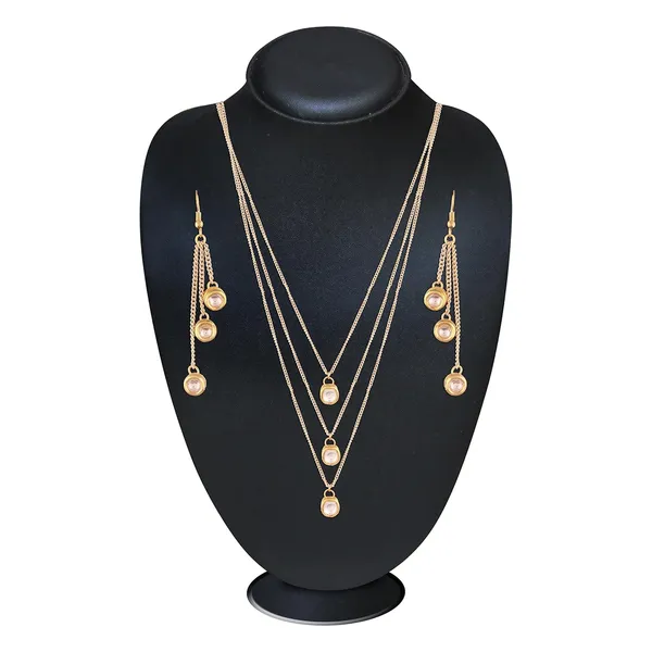 Gold_Stylish_Kundan_Triple_Layered_Rhinestone_Necklace_With_Drop_Tassle_Earrings_For_Women_And_Girls