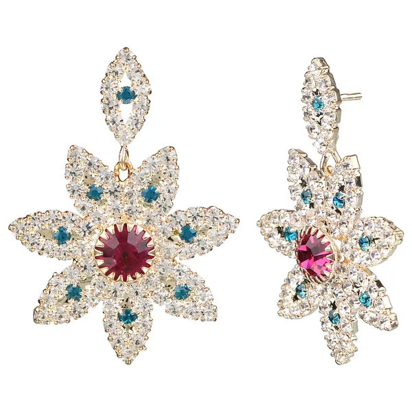 White_And_Blue_Flower_Shaped_Rhinestone_Necklace_Set_For_Women