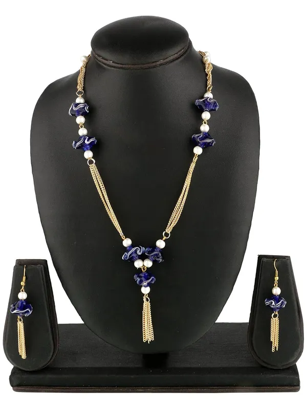 Blue_Beads_With_Gold_Chain_Necklace_Set_For_Women