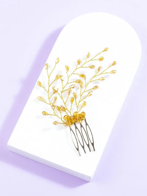 Gold_Plated_Beaded_Tiara_Comb_Indo_Western_Fancy_Hair_Clip/Side_Pin/Comb_Pin/Jooda_Pin_Hair_Accessories_With_Pearls_For_Women_And_Girls