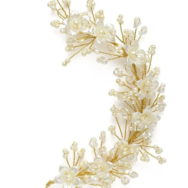 White_Gold_Plated_Crystal_Beads_And_Ivory_Pearls_Embedded_Indo-Western_Style_Inspired_Adorable_Floral_Hair_Vine/Pearl_Hair_Accessory_For_Women_Pack_Of_1