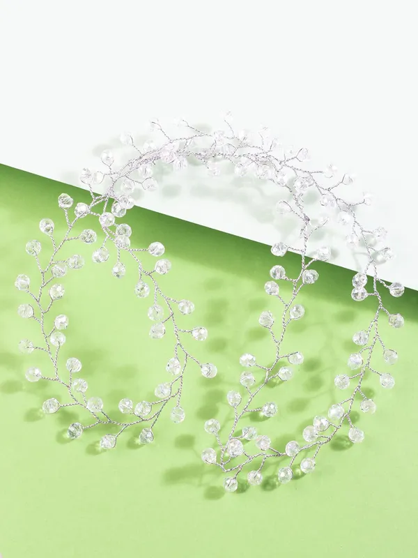 Silver_Plated_Crystals_Floral_Beaded_Bridal_Wedding_Hair_Styling_Tiara_Comb_Indo_Western_Fancy_Hair_Clip/Side_Pin/Comb_Pin/Jooda_Pin_Hair_Accessories_With_Pearls_For_Womens_&_Girls