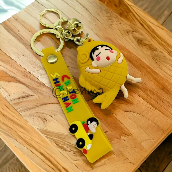 __3D_Crayon_Shinchan_With_Fish_Yellow_With_Lanyard_Keychain_With_Charms_For_Keys,Bags_&_Birthday_Return_Gifts_For_Girls_Boys_Keyrings