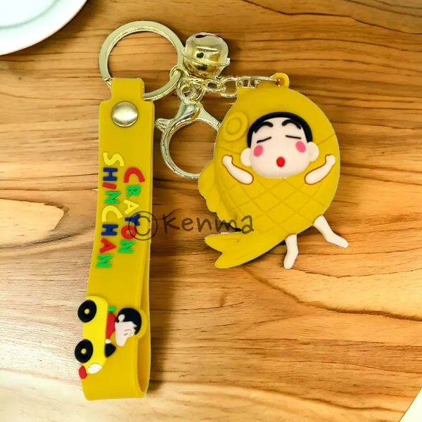__3D_Crayon_Shinchan_With_Fish_Yellow_With_Lanyard_Keychain_With_Charms_For_Keys,Bags_&_Birthday_Return_Gifts_For_Girls_Boys_Keyrings