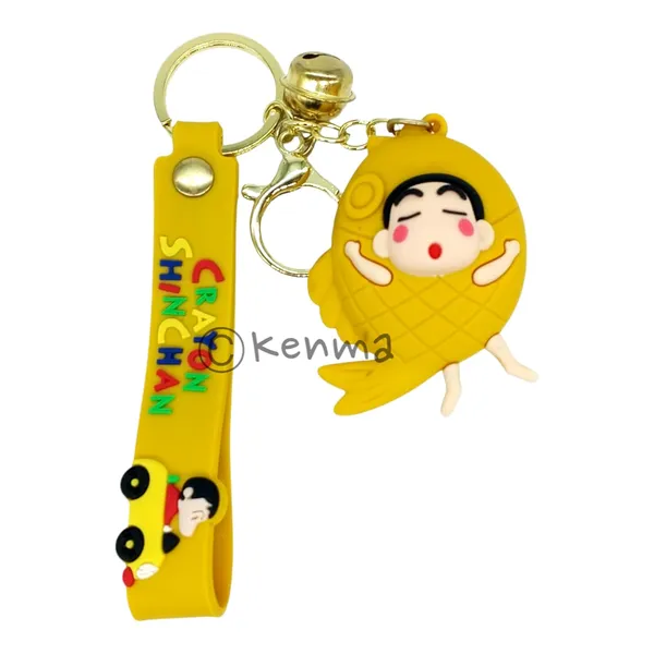 __3D_Crayon_Shinchan_With_Fish_Yellow_With_Lanyard_Keychain_With_Charms_For_Keys,Bags_&_Birthday_Return_Gifts_For_Girls_Boys_Keyrings