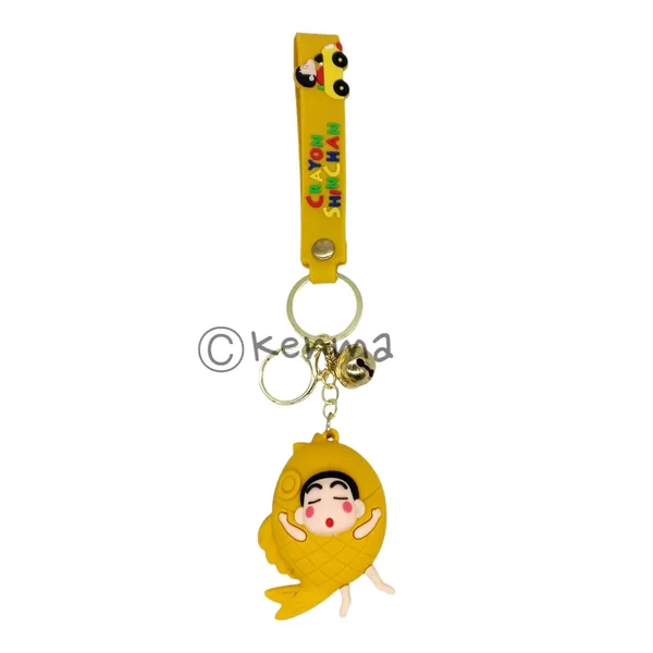 __3D_Crayon_Shinchan_With_Fish_Yellow_With_Lanyard_Keychain_With_Charms_For_Keys,Bags_&_Birthday_Return_Gifts_For_Girls_Boys_Keyrings
