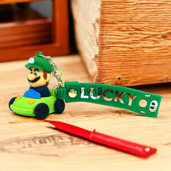 __Green_Mario_Cute_3D_Super_Mario_On_Car_Game_With_Lanyard_Keychains_With_Charms_For_Keys,Bags_&_Birthday_Return_Gifts
