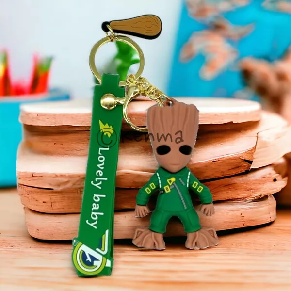 Cute_3D_Green_Standing_Groot_Lanyard_Rubber_Keychain_Lanyard_Charm