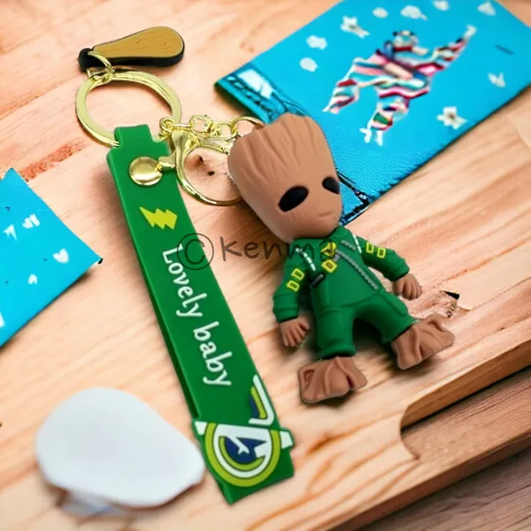 Cute_3D_Green_Standing_Groot_Lanyard_Rubber_Keychain_Lanyard_Charm