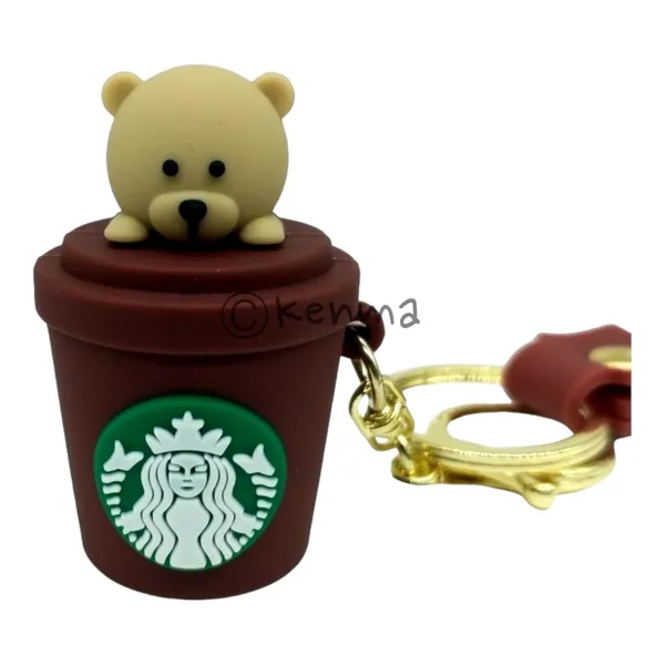 Cute_3D_Star_Bear_In_Brown_Cup_Lanyard_Rubber_Keychain_Lanyard_Charm_Keyring