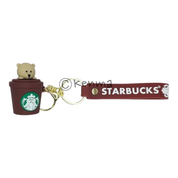 Cute_3D_Star_Bear_In_Brown_Cup_Lanyard_Rubber_Keychain_Lanyard_Charm_Keyring