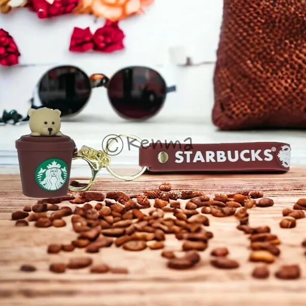 Cute_3D_Star_Bear_In_Brown_Cup_Lanyard_Rubber_Keychain_Lanyard_Charm_Keyring