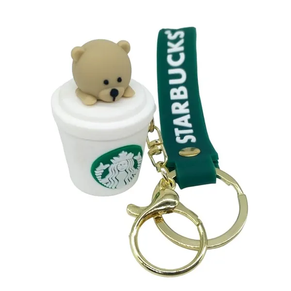 Cute_3D_Star_Bear_In_White_Cup_Lanyard_Rubber_Keychain_Lanyard_Charm_Keyring