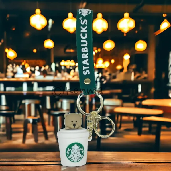 Cute_3D_Star_Bear_In_White_Cup_Lanyard_Rubber_Keychain_Lanyard_Charm_Keyring
