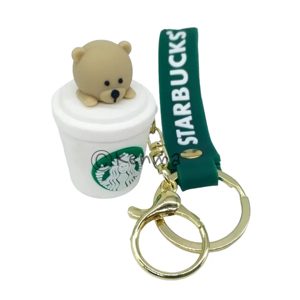 Cute_3D_Star_Bear_In_White_Cup_Lanyard_Rubber_Keychain_Lanyard_Charm_Keyring