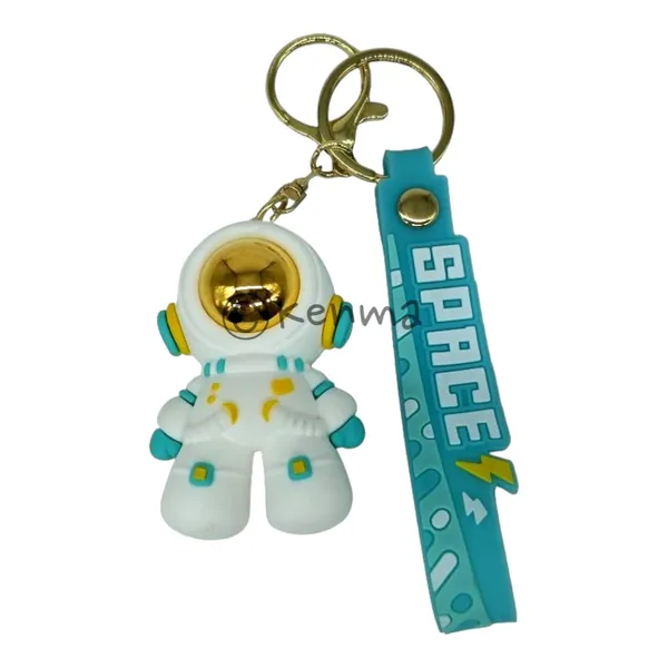 Cute_3D_White_&_Green_Astronaut_Lanyard_Rubber_Keychain_Lanyard_Charm_Keyring