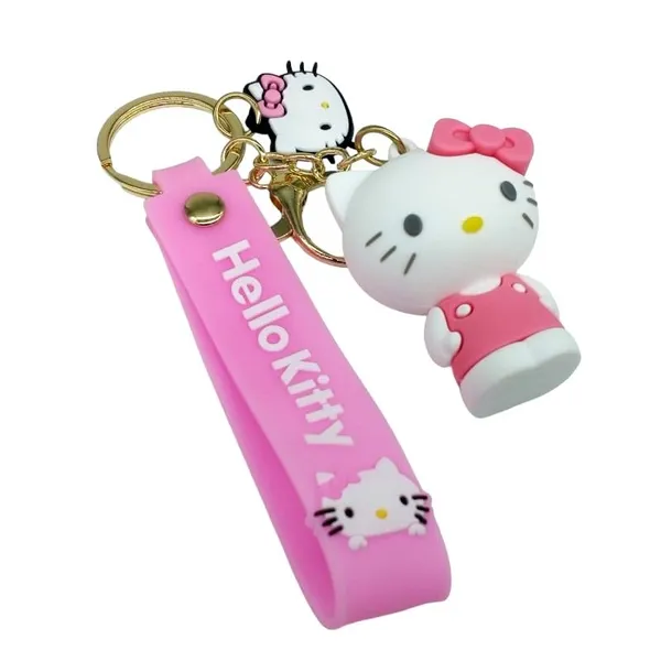 Cute_Hello_Kitty_3D_Pink_With_Bow_Standing_Model_3_Lanyard_Rubber_Keychain_Lanyard_Charm_Keyring