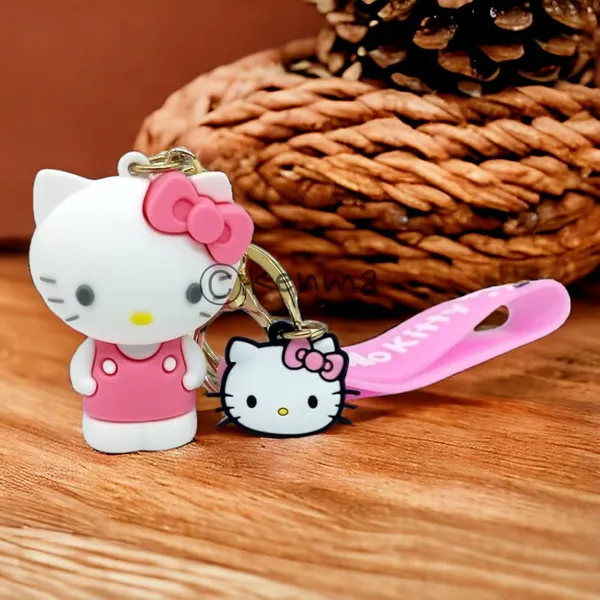 Cute_Hello_Kitty_3D_Pink_With_Bow_Standing_Model_3_Lanyard_Rubber_Keychain_Lanyard_Charm_Keyring