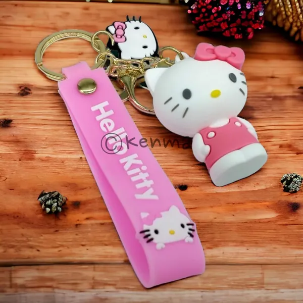 Cute_Hello_Kitty_3D_Pink_With_Bow_Standing_Model_3_Lanyard_Rubber_Keychain_Lanyard_Charm_Keyring