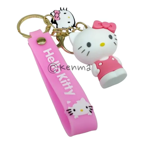 Cute_Hello_Kitty_3D_Pink_With_Bow_Standing_Model_3_Lanyard_Rubber_Keychain_Lanyard_Charm_Keyring
