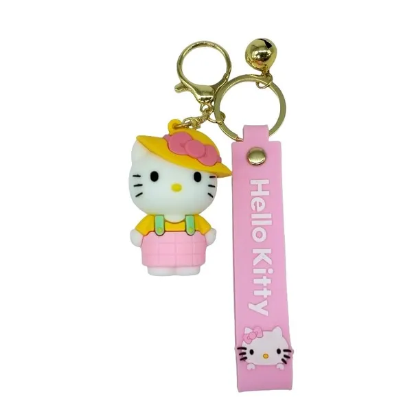 Cute_Pink_Hello_Kitty_With_Yellow_Bow_Hat_Lanyard_Rubber_Keychain_Lanyard_Charm