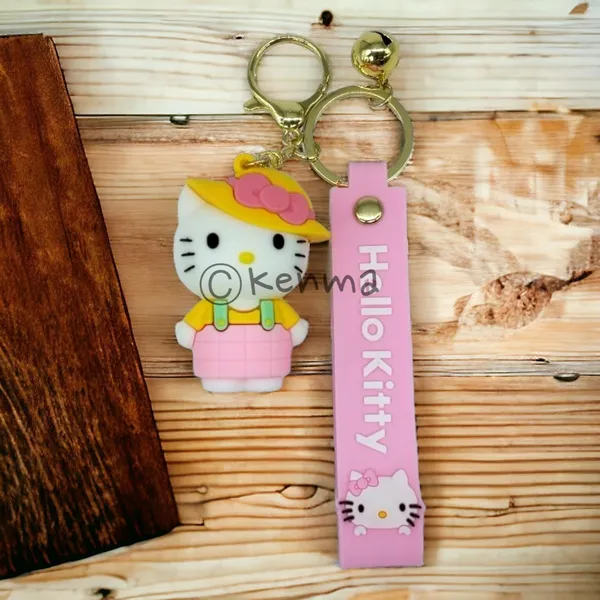 Cute_Pink_Hello_Kitty_With_Yellow_Bow_Hat_Lanyard_Rubber_Keychain_Lanyard_Charm