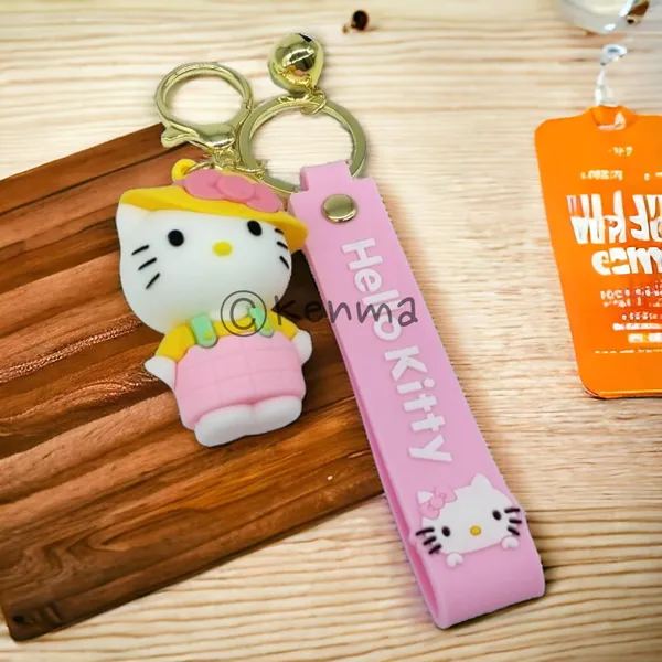 Cute_Pink_Hello_Kitty_With_Yellow_Bow_Hat_Lanyard_Rubber_Keychain_Lanyard_Charm