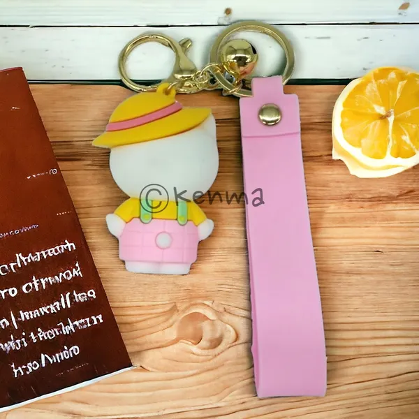 Cute_Pink_Hello_Kitty_With_Yellow_Bow_Hat_Lanyard_Rubber_Keychain_Lanyard_Charm