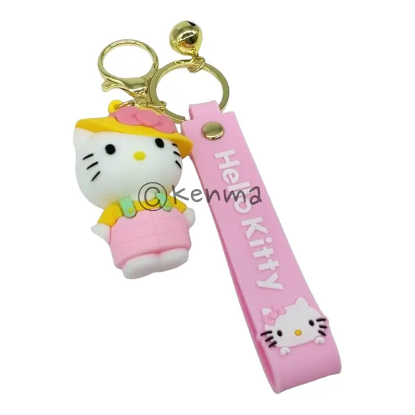 Cute_Pink_Hello_Kitty_With_Yellow_Bow_Hat_Lanyard_Rubber_Keychain_Lanyard_Charm