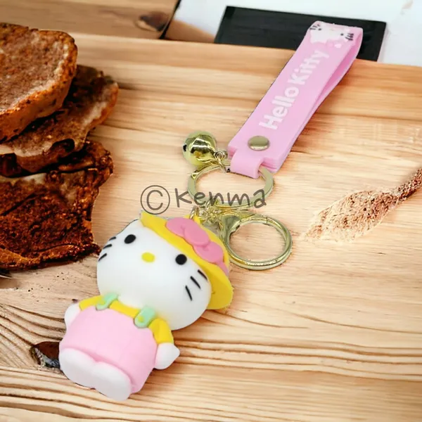 Cute_Pink_Hello_Kitty_With_Yellow_Bow_Hat_Lanyard_Rubber_Keychain_Lanyard_Charm