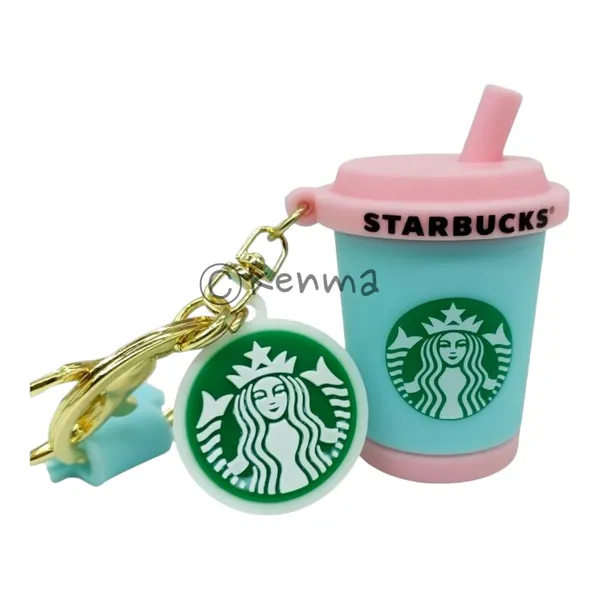 Cute_Star_3D_Blue_With_Pink_Straw_Cup_Lanyard_Rubber_Keychain_Lanyard_Charm_Keyring