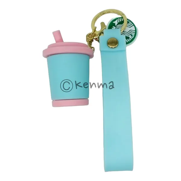 Cute_Star_3D_Blue_With_Pink_Straw_Cup_Lanyard_Rubber_Keychain_Lanyard_Charm_Keyring