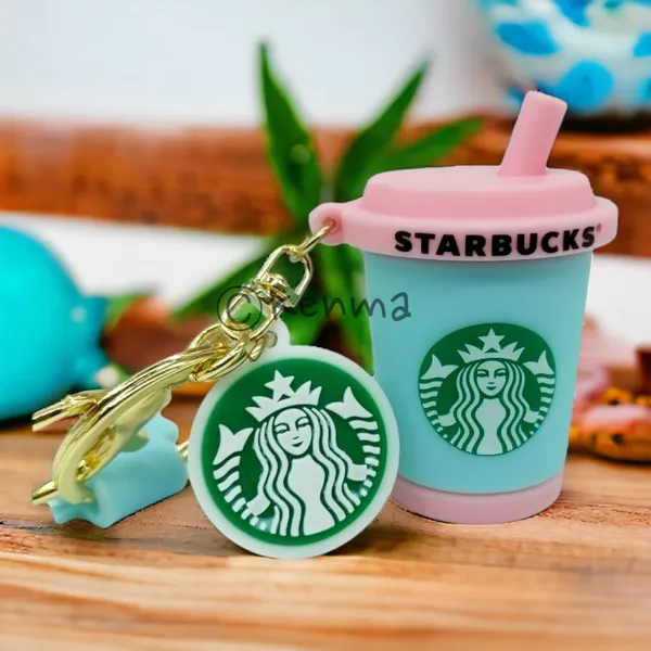 Cute_Star_3D_Blue_With_Pink_Straw_Cup_Lanyard_Rubber_Keychain_Lanyard_Charm_Keyring