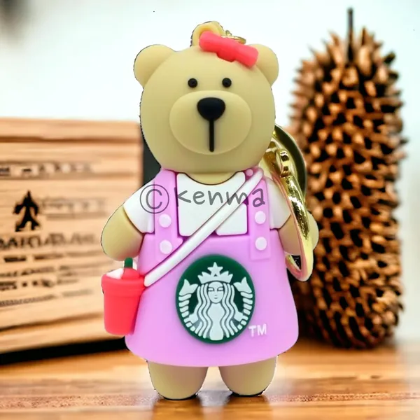Cute_Star_3D_Light_Pink_Bear_With_Bow_Model_2_Lanyard_Rubber_Keychain_Lanyard_Charm