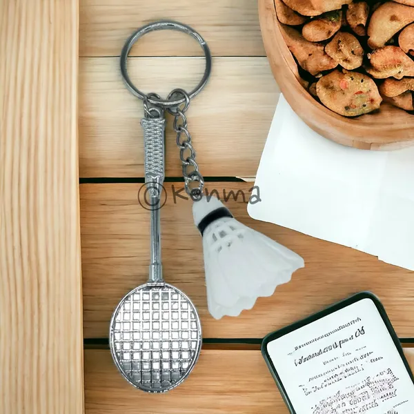 Metal_Badminton_With_Rubber_Racquet_3D_Keychain_Lanyard_Charm_Keyring_Model_2