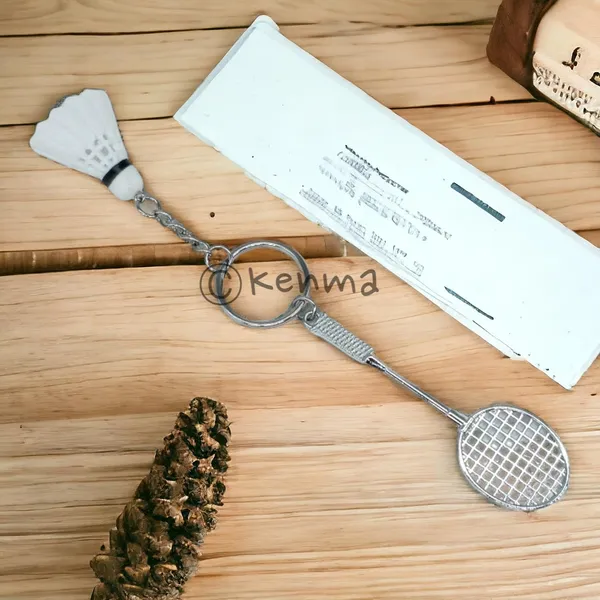 Metal_Badminton_With_Rubber_Racquet_3D_Keychain_Lanyard_Charm_Keyring_Model_2