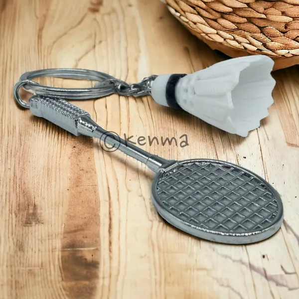 Metal_Badminton_With_Rubber_Racquet_3D_Keychain_Lanyard_Charm_Keyring_Model_2