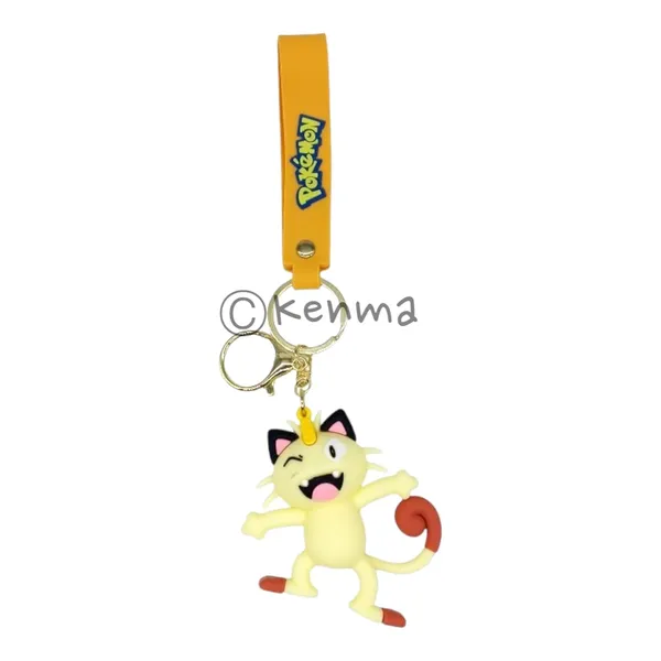 Meowth_Standing_Pokeball_On_Hand_3D_Lanyard_Rubber_Keychain_Lanyard_Charm_Keyring