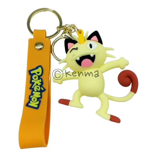 Meowth_Standing_Pokeball_On_Hand_3D_Lanyard_Rubber_Keychain_Lanyard_Charm_Keyring