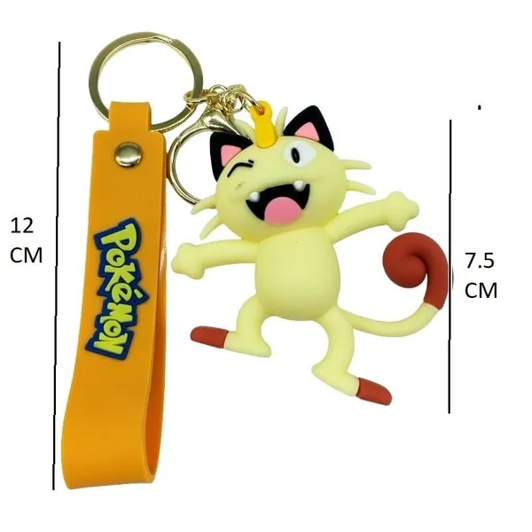 Meowth_Standing_Pokeball_On_Hand_3D_Lanyard_Rubber_Keychain_Lanyard_Charm_Keyring