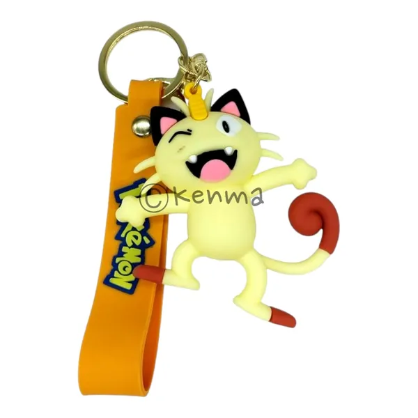 Meowth_Standing_Pokeball_On_Hand_3D_Lanyard_Rubber_Keychain_Lanyard_Charm_Keyring