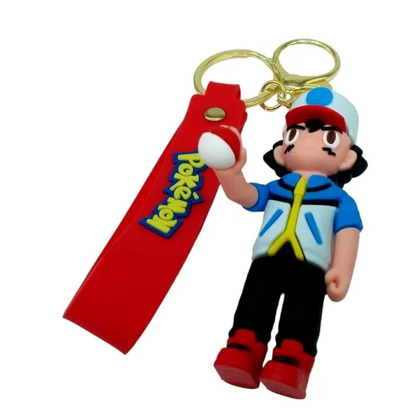 Ash_Ketchum_Standing_Pokeball_On_Hand_3D_Lanyard_Rubber_Keychain_Lanyard_Charm_Keyring