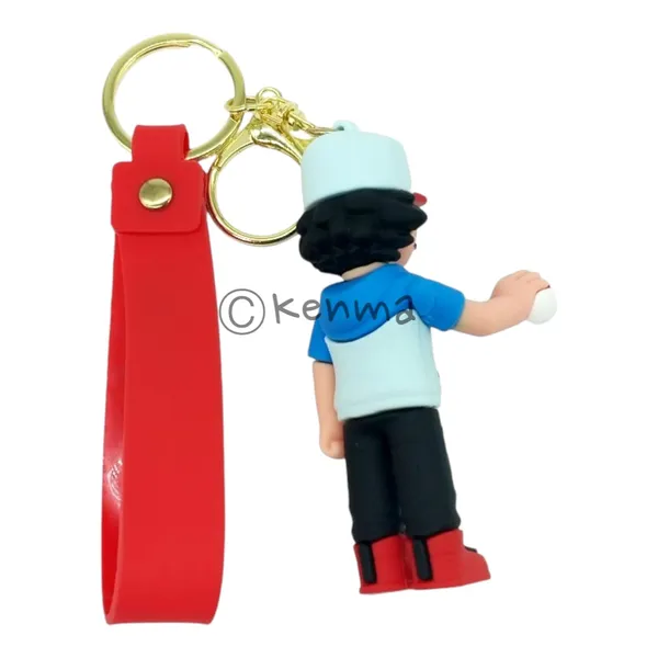 Ash_Ketchum_Standing_Pokeball_On_Hand_3D_Lanyard_Rubber_Keychain_Lanyard_Charm_Keyring