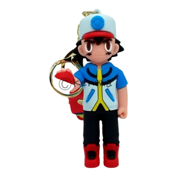 Ash_Ketchum_Standing_Pokeball_On_Hand_3D_Lanyard_Rubber_Keychain_Lanyard_Charm_Keyring