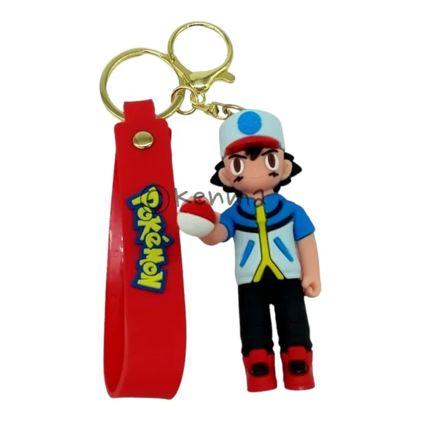 Ash_Ketchum_Standing_Pokeball_On_Hand_3D_Lanyard_Rubber_Keychain_Lanyard_Charm_Keyring