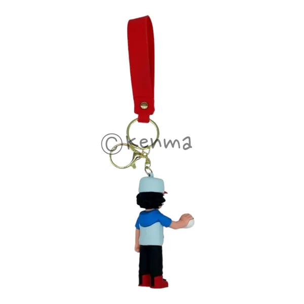 Ash_Ketchum_Standing_Pokeball_On_Hand_3D_Lanyard_Rubber_Keychain_Lanyard_Charm_Keyring