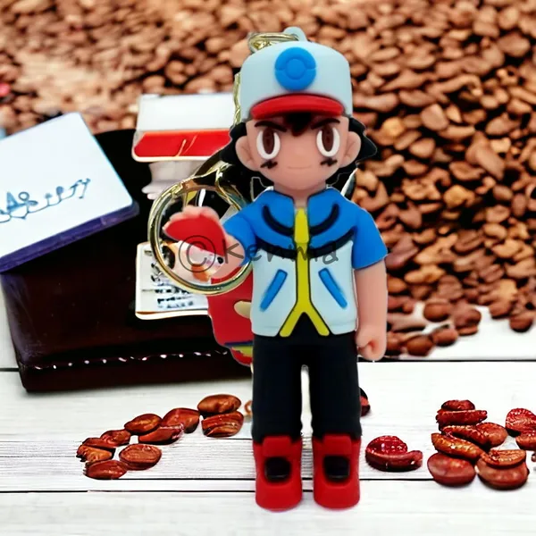 Ash_Ketchum_Standing_Pokeball_On_Hand_3D_Lanyard_Rubber_Keychain_Lanyard_Charm_Keyring
