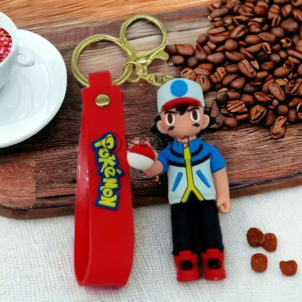 Ash_Ketchum_Standing_Pokeball_On_Hand_3D_Lanyard_Rubber_Keychain_Lanyard_Charm_Keyring